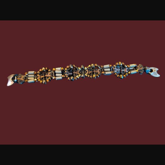 925 Sterling Silver Clasp Artisan Made Beaded Zipper Statement Bracelet 6.25" - Picture 6 of 14